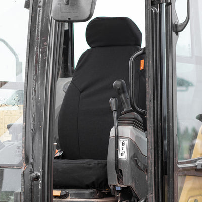 CAT excavator seat with gray TigerTough seat cover