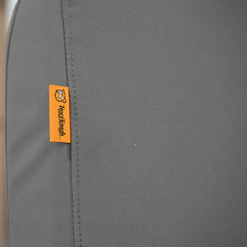 A close up of the TigerTough tag stitched into the side of the seat cover. Every cover is 100% made in the USA.