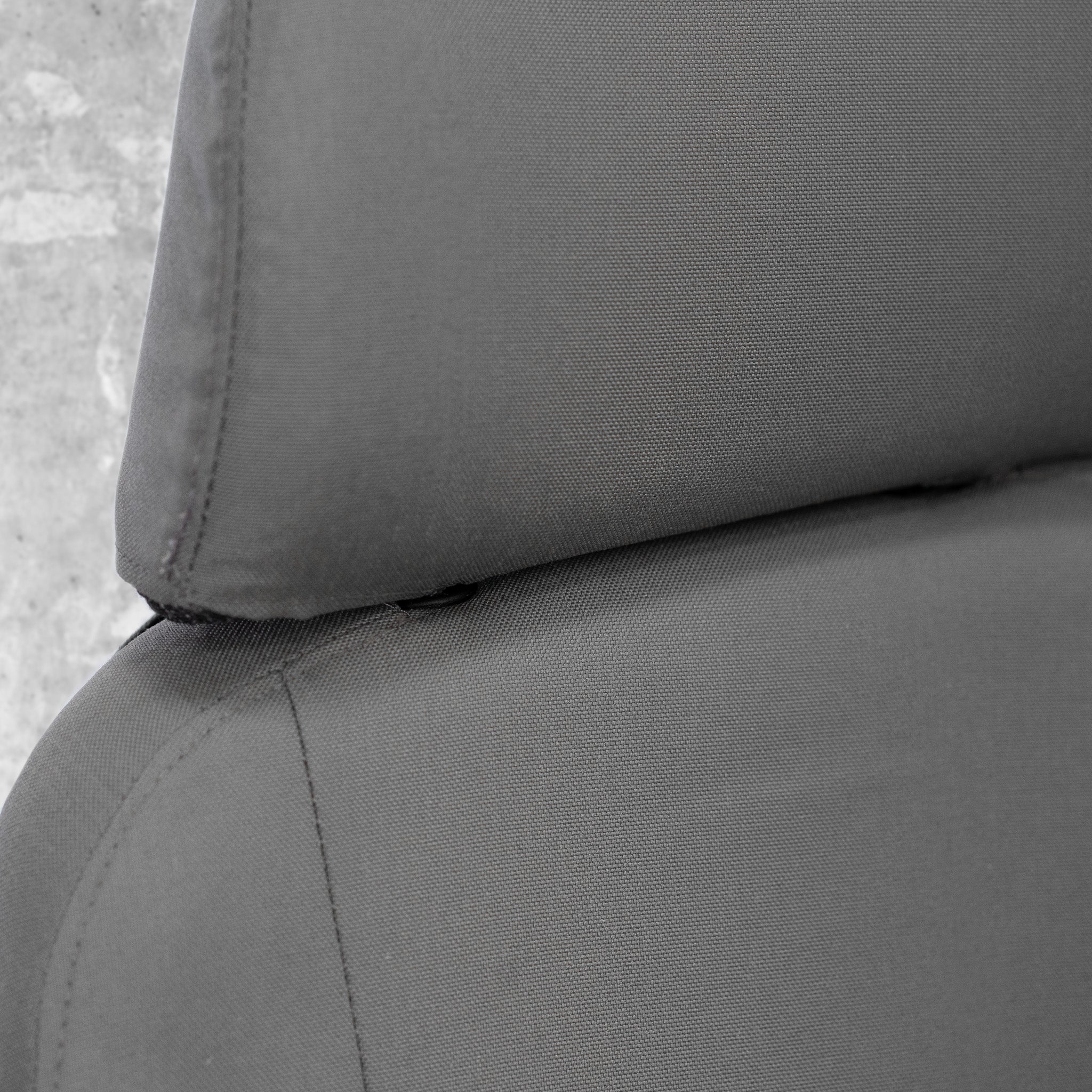 This is a close up of the headrest and seat back part of the cover. Everything is made from super tough 1000 denier Cordura and everything is stitched in America.