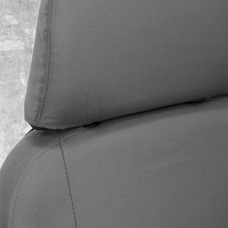 This is a close up of the headrest and seat back part of the cover. Everything is made from super tough 1000 denier Cordura and everything is stitched in America.