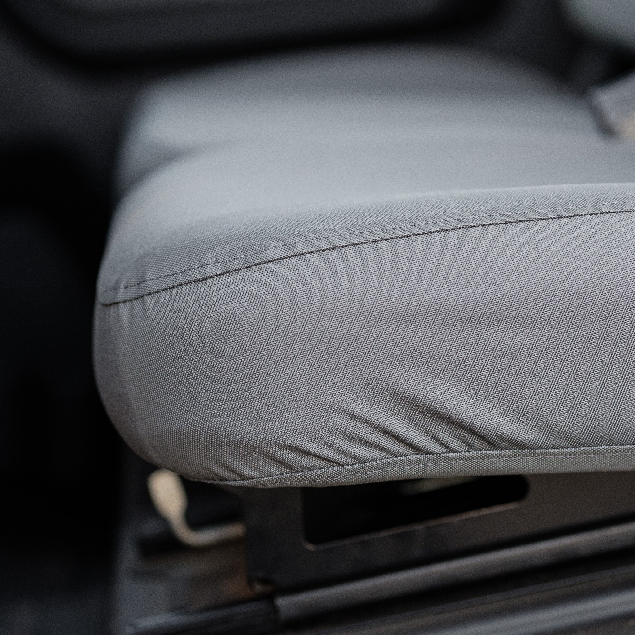 A close up on the seams of the TigerTough seat cover. The covers are extremely durable and perfect for side-by-sides, ATVs, and UTVs that get a lot of wear and tear.