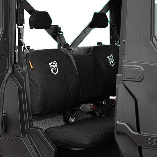 Optional embroidery shown on a set of TigerTough seat covers for the Polaris Ranger side-by-side.