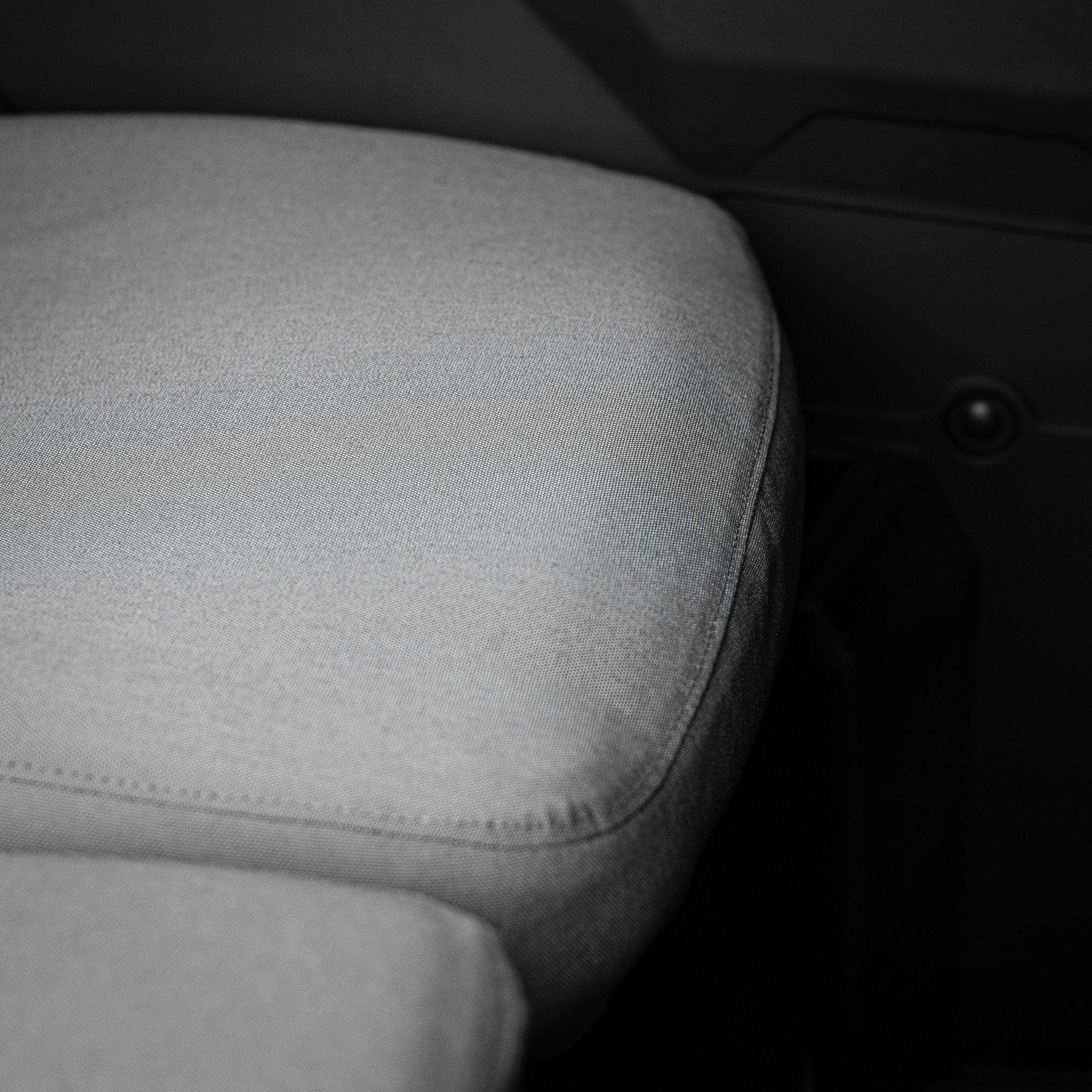 A photo showing the seat bottom piece of the Polaris Ranger seat cover set. The covers are built from 1000 denier Cordura, which is a supple but extremely durable fabric.
