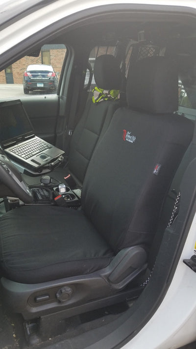 Ford Police Interceptor Explorer with Black TigerTough Tactical seat covers.