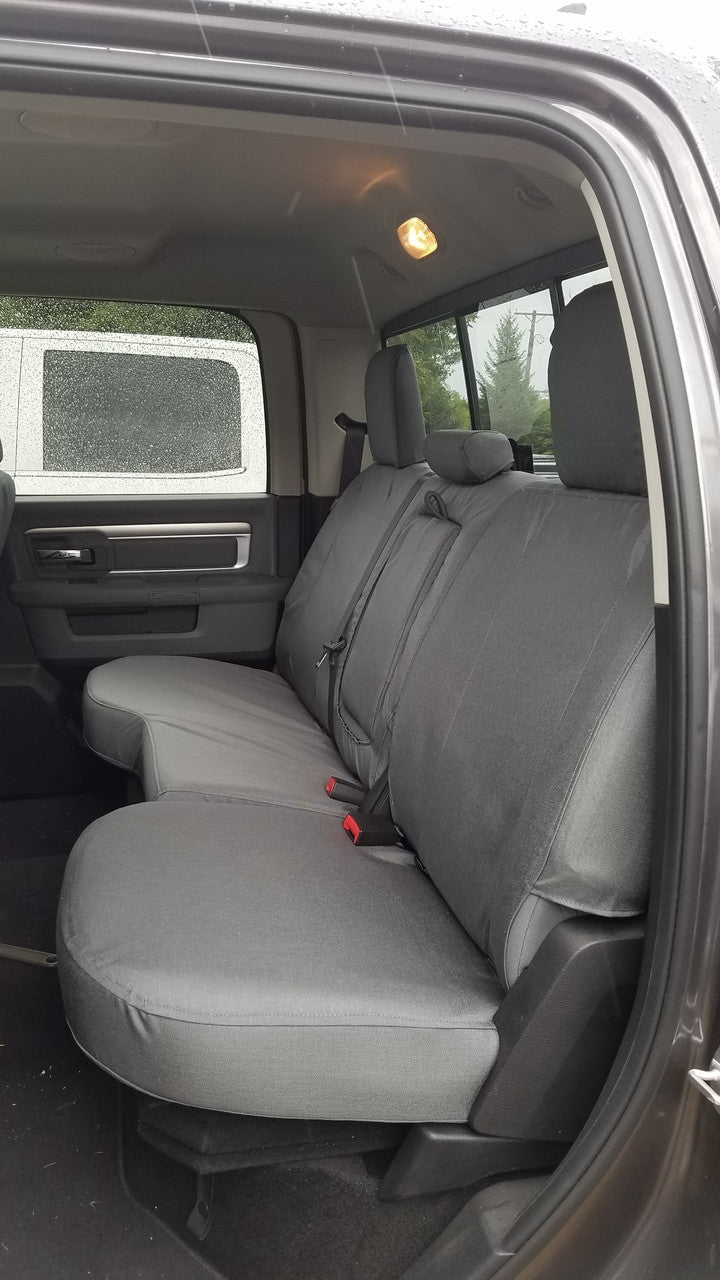 RAM truck rear seat with gray TigerTough seat covers.