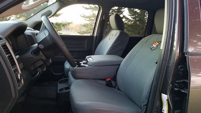 RAM Truck with gray TigerTough 40/20/40 seats covers.