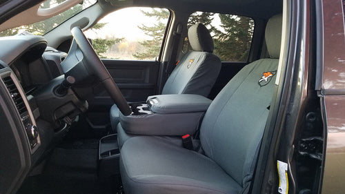 RAM Truck with gray TigerTough 40/20/40 seats covers.