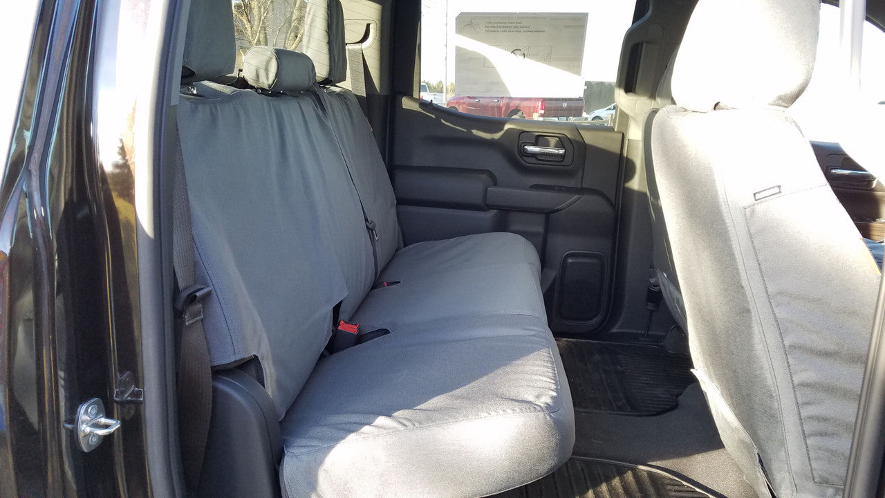2019 Chevy Silverado Rear Seat with Gray Ironweave TigerTough seat covers.