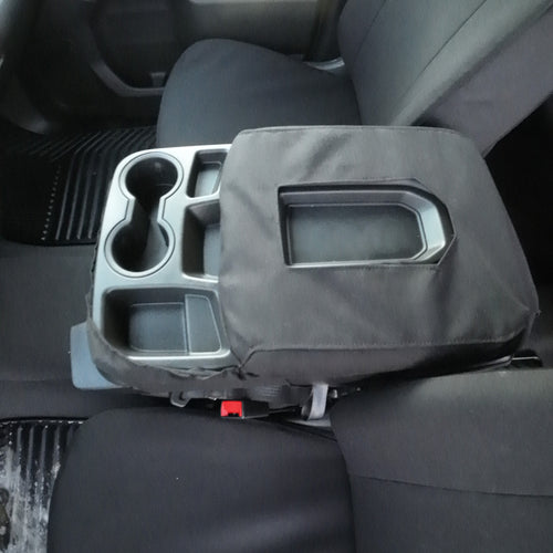 Front Seat of a 2019 Chevy Silverado 1500 with Black TigerTough Seat Covers