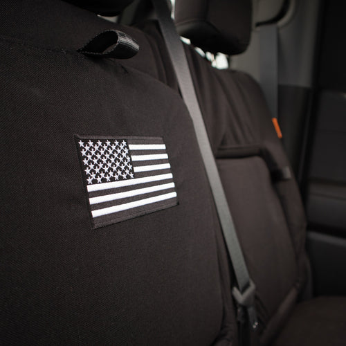 2021 Chevy Silverado Rear Seat with Black Ironweave TigerTough seat covers.