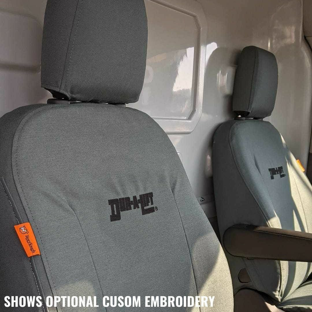 Ford Transit with custom gray IronWeave TigerTough Waterproof seat covers.