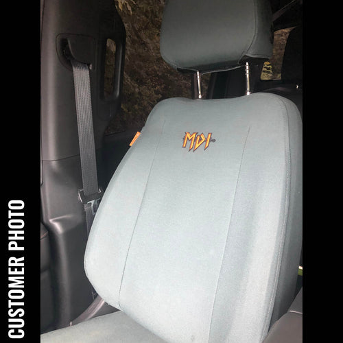 Front Seat of a 2019 Chevy Silverado 1500 with Gray TigerTough Seat Covers