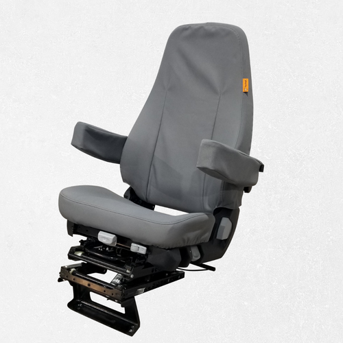 Air Ride Seat with dual armrests and gray IronWeave TigerTough Seat Covers