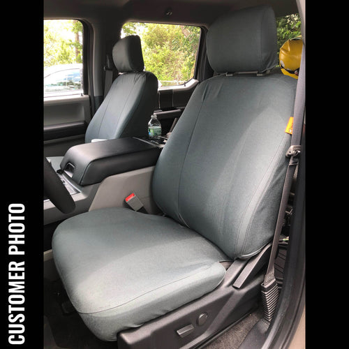 Ford F150 with TigerTough Gray Ironweave seat covers.