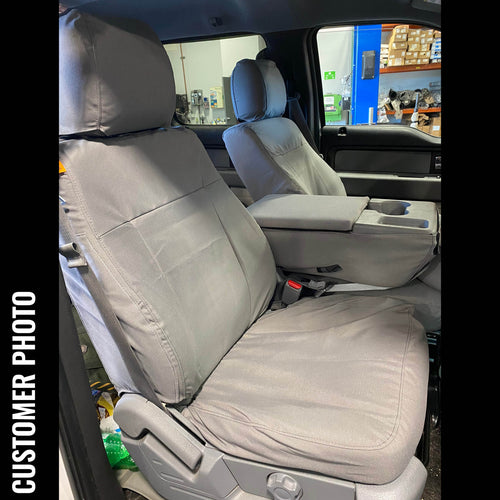 Ford F150 with gray TigerTough custom fit waterproof seat covers.