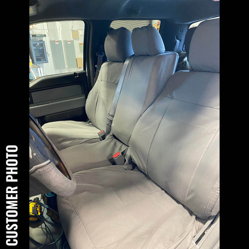 Ford F150 with gray TigerTough custom fit waterproof seat covers.