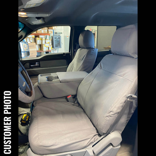 Ford F150 with gray TigerTough custom fit waterproof seat covers.