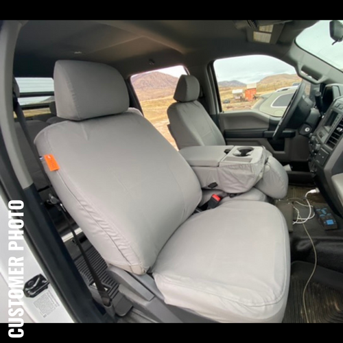 Ford Truck with gray TigerTough custom fit waterproof seat covers.