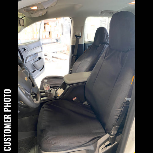 Chevy Colorado or GMC Canyon with TigerTough black custom fit waterproof seat covers.
