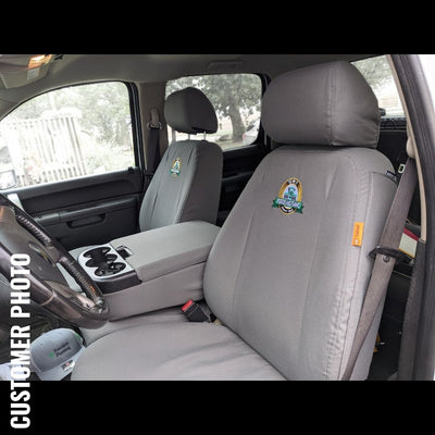 Chevy / GMC Truck with waterproof custom gray IronWeave TigerTough seat covers.