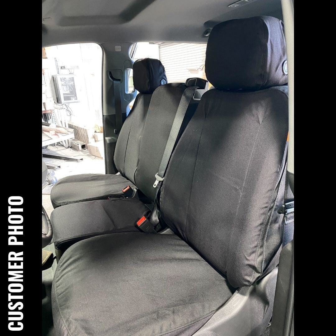 Front Seat of a 2019 Chevy Silverado 1500 with Gray TigerTough Seat Covers