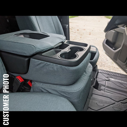 Front Seat of a 2019 Chevy Silverado 1500 with Gray TigerTough Seat Covers