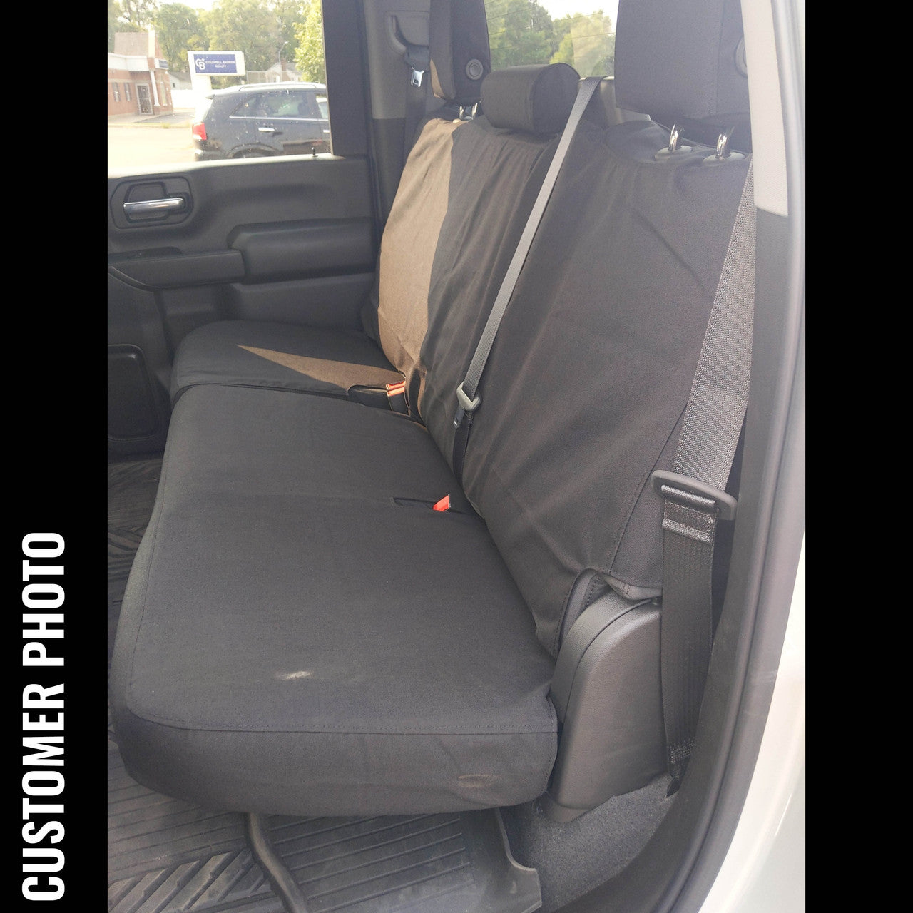 2019 Chevy Silverado Rear Seat with Gray Ironweave TigerTough seat covers.