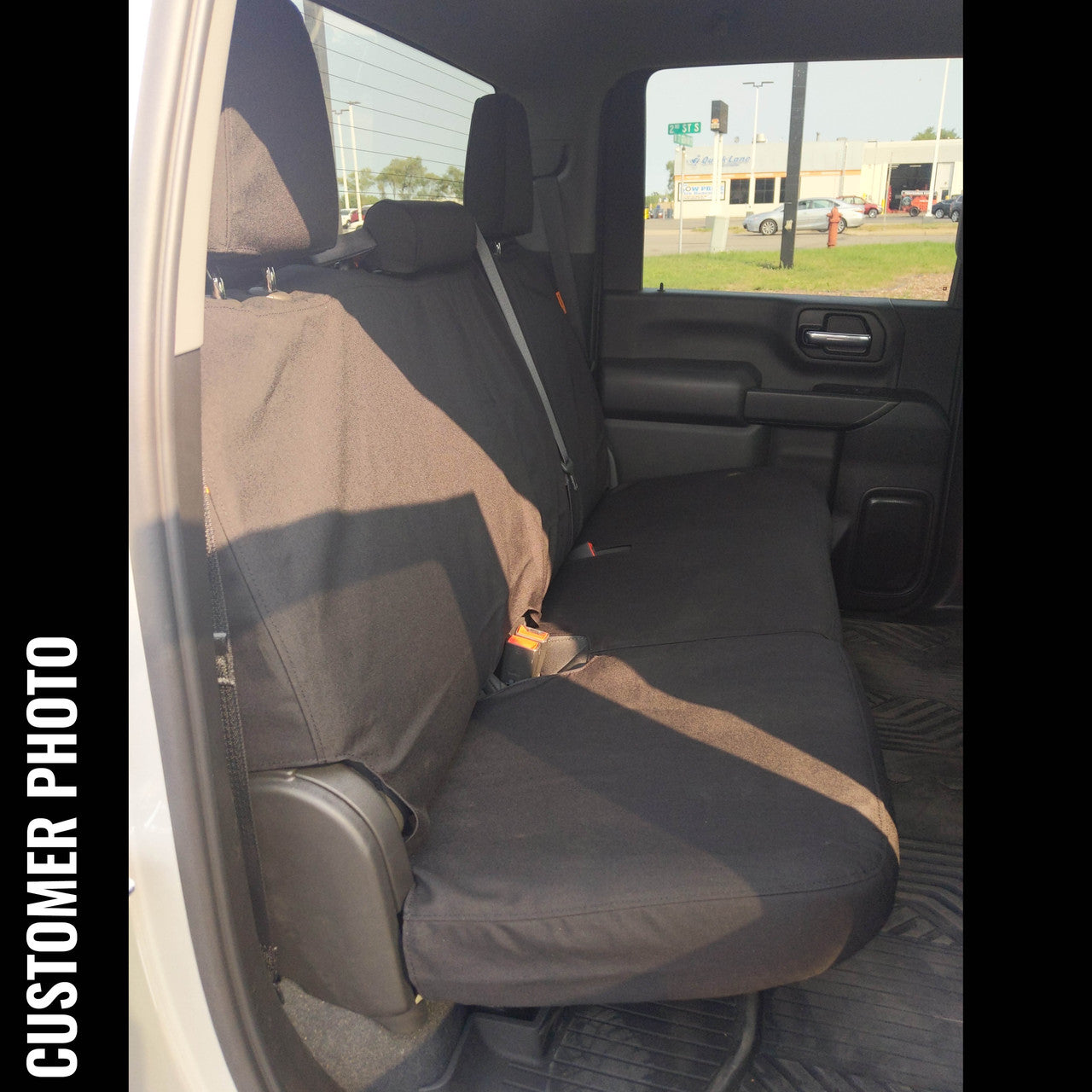 2019 Chevy Silverado Rear Seat with Gray Ironweave TigerTough seat covers.