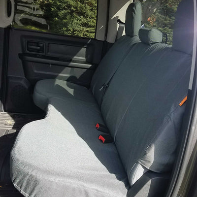 RAM truck rear seat with gray TigerTough seat covers.