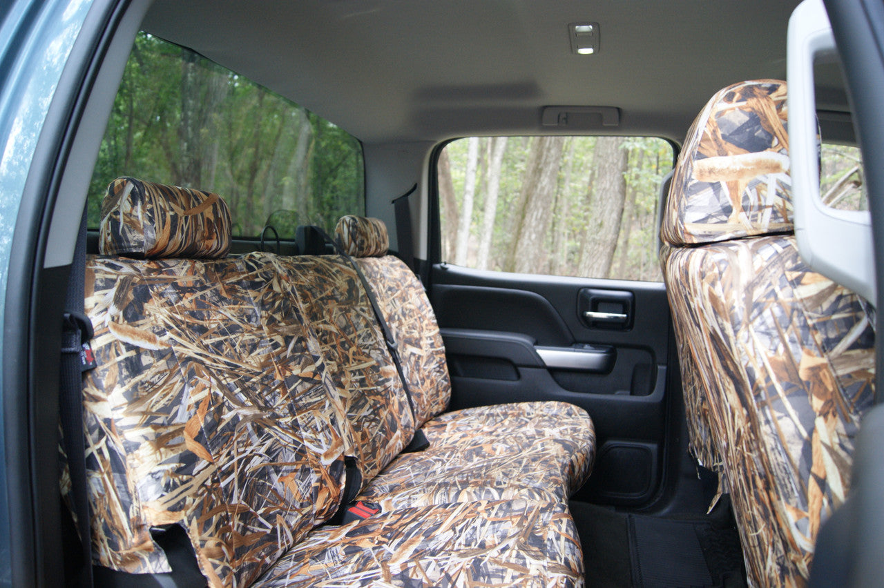 Chevy / GMC Truck with custom fit, waterproof, camo TigerTough seat covers.