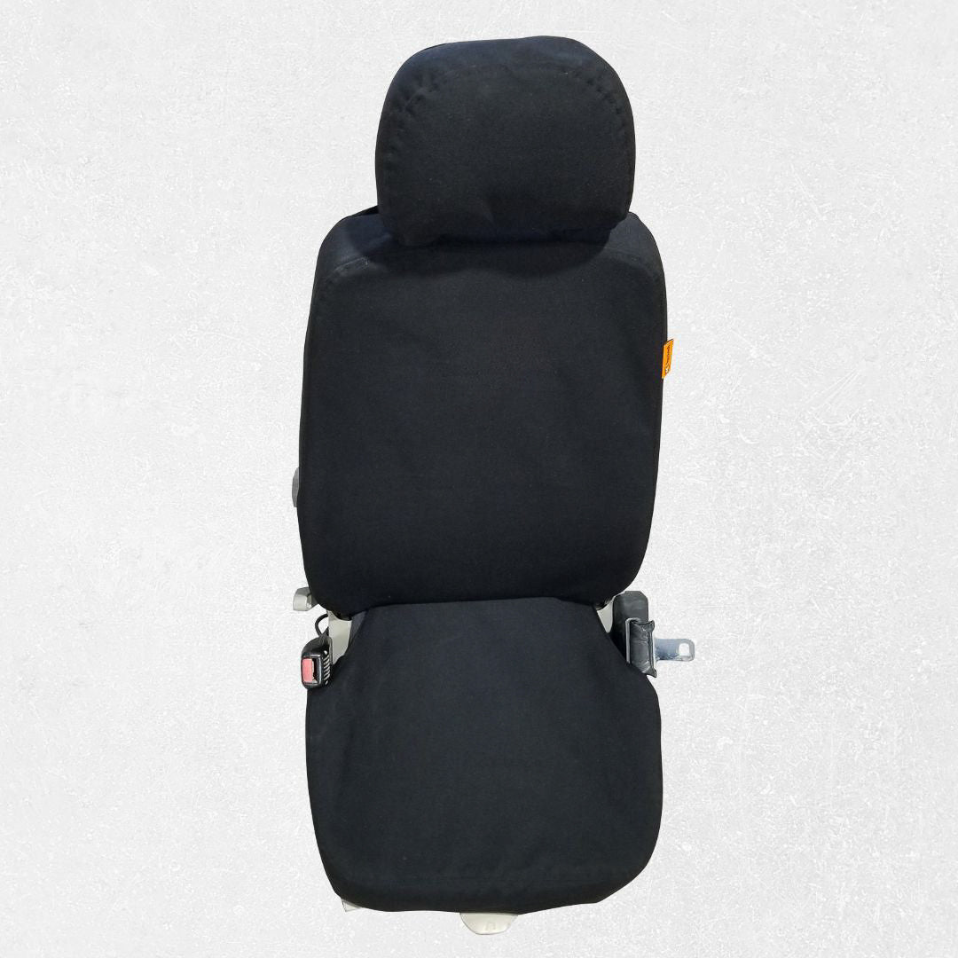 top view of Komatsu excavator seat with black TigerTough seat cover