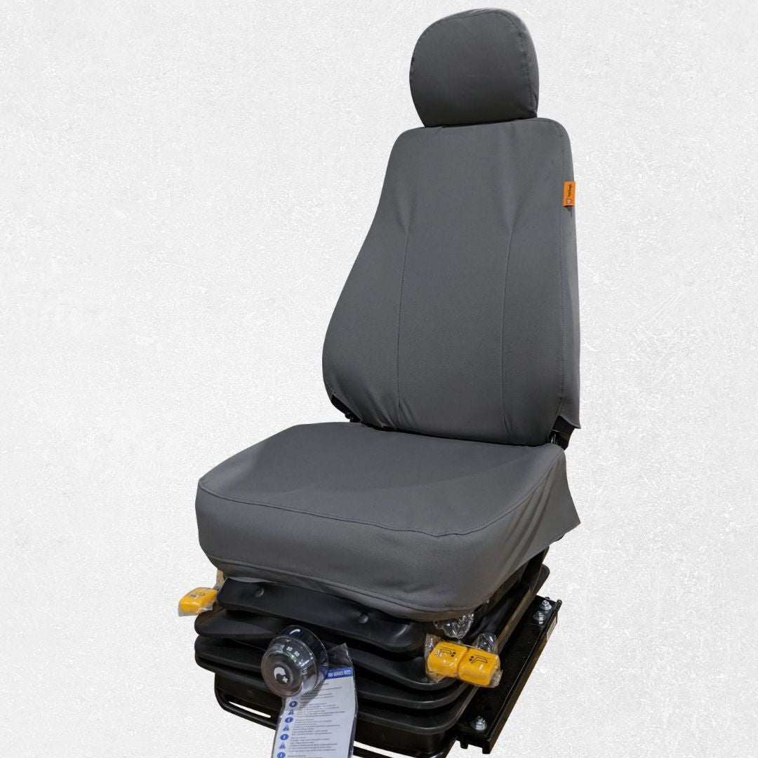 Komatsu excavator seat with gray TigerTough seat cover