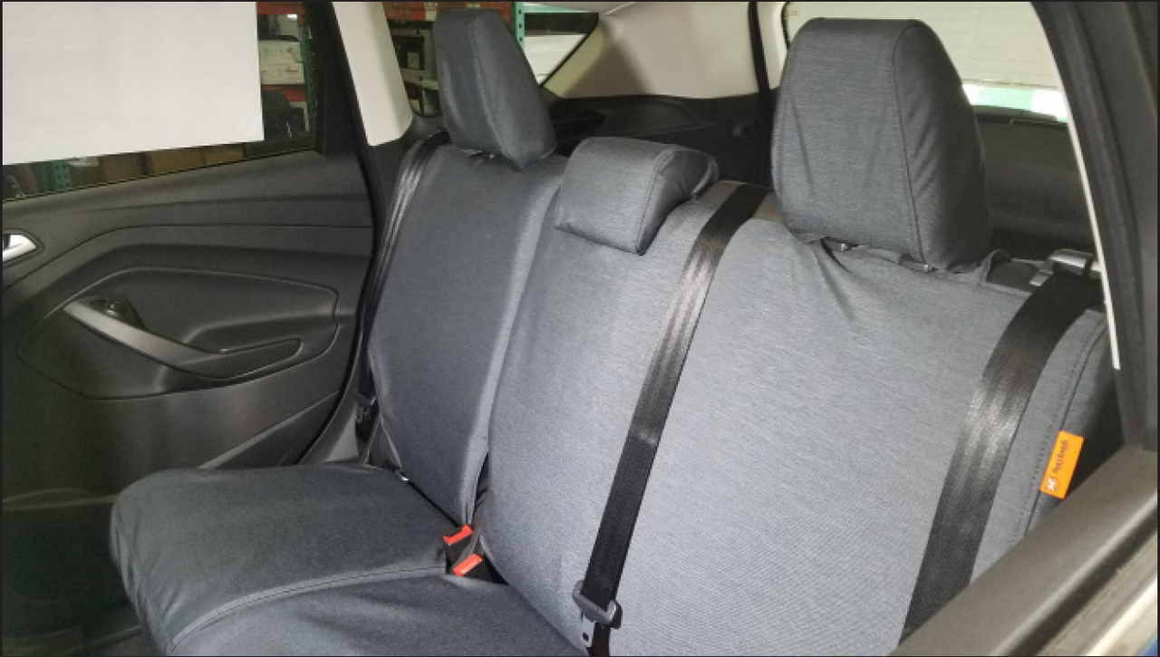 Ford Escape rear seat with gray custom fit TigerTough seat covers.