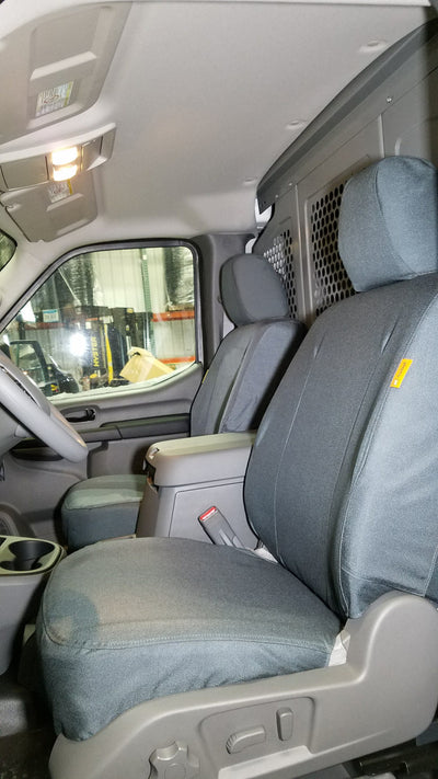 Nissan NV van with gray TigerTough seat covers.