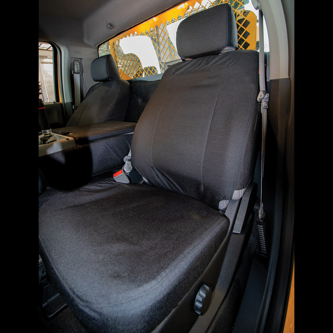 Ford Truck with black TigerTough custom fit waterproof seat covers.