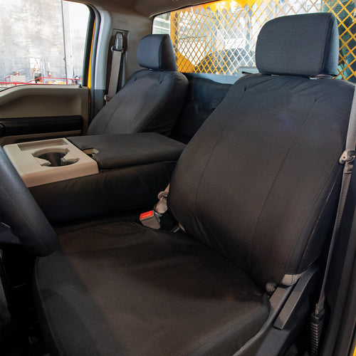 Ford Truck with black TigerTough custom fit waterproof seat covers.