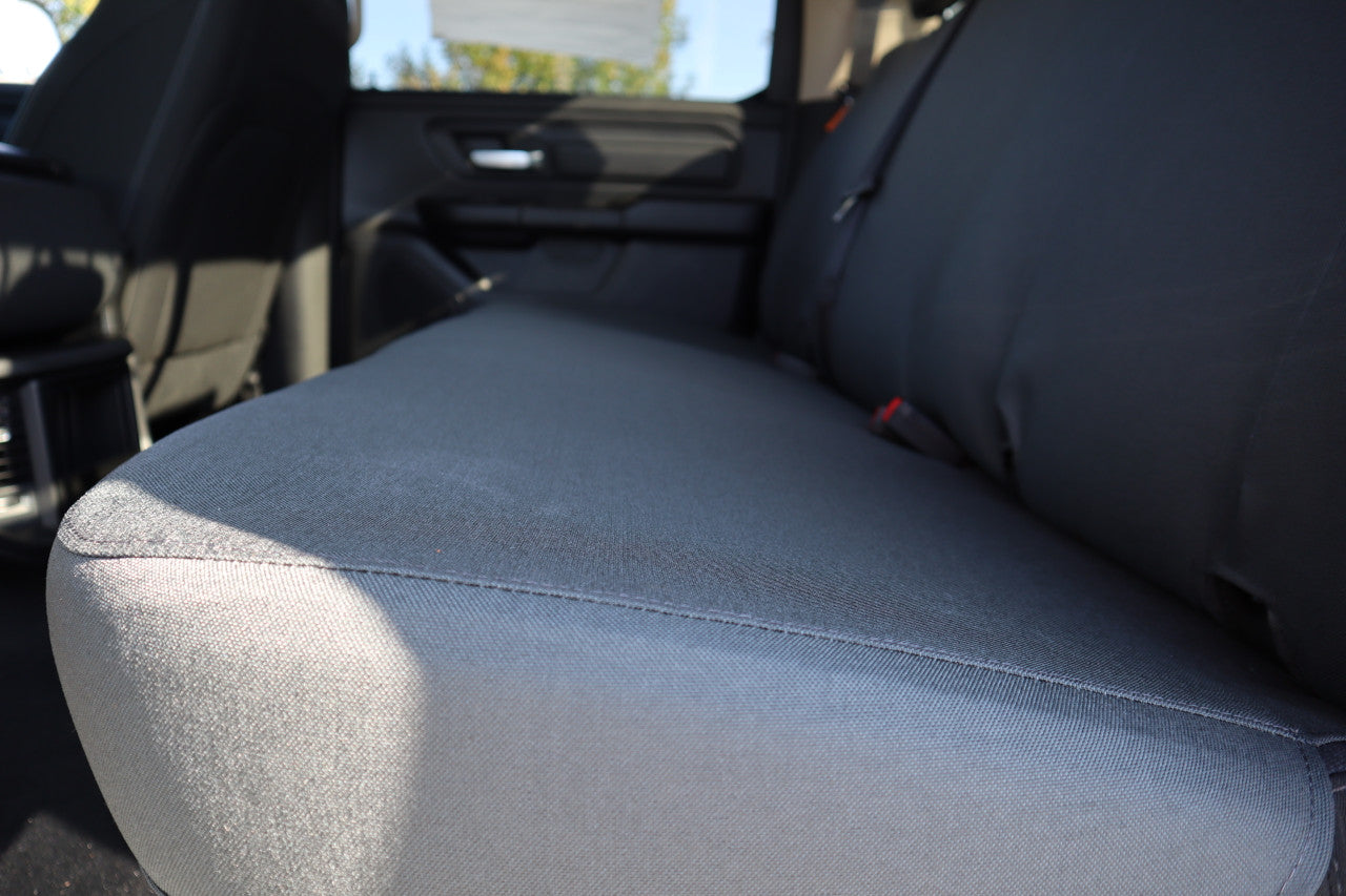 JOYOTO Custom Fit PU Leather Rear Seat Cover For 2009-2023 Dodge Ram 1500/2500/3500 Flat Bench – Black/Red