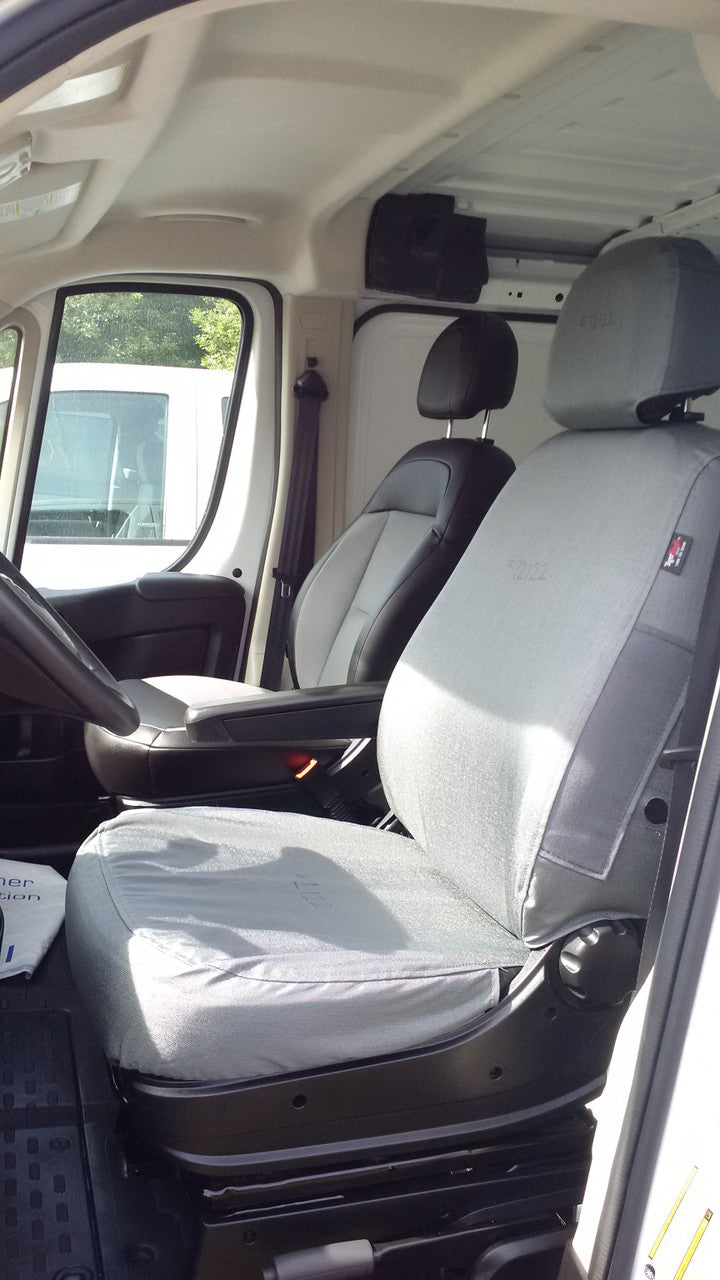 RAM ProMaster van with gray TigerTough seat covers.