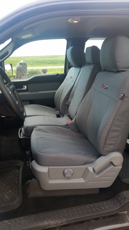 Ford F150 with gray TigerTough custom fit waterproof seat covers.