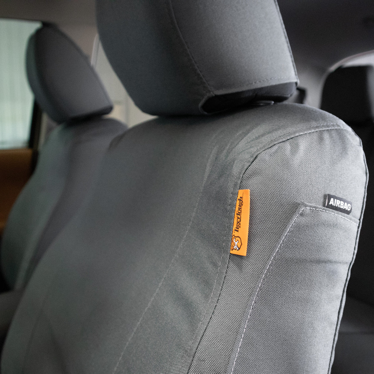 TigerTough Gray Seat Covers on a Toyota Tacoma Headrest Cover Detail