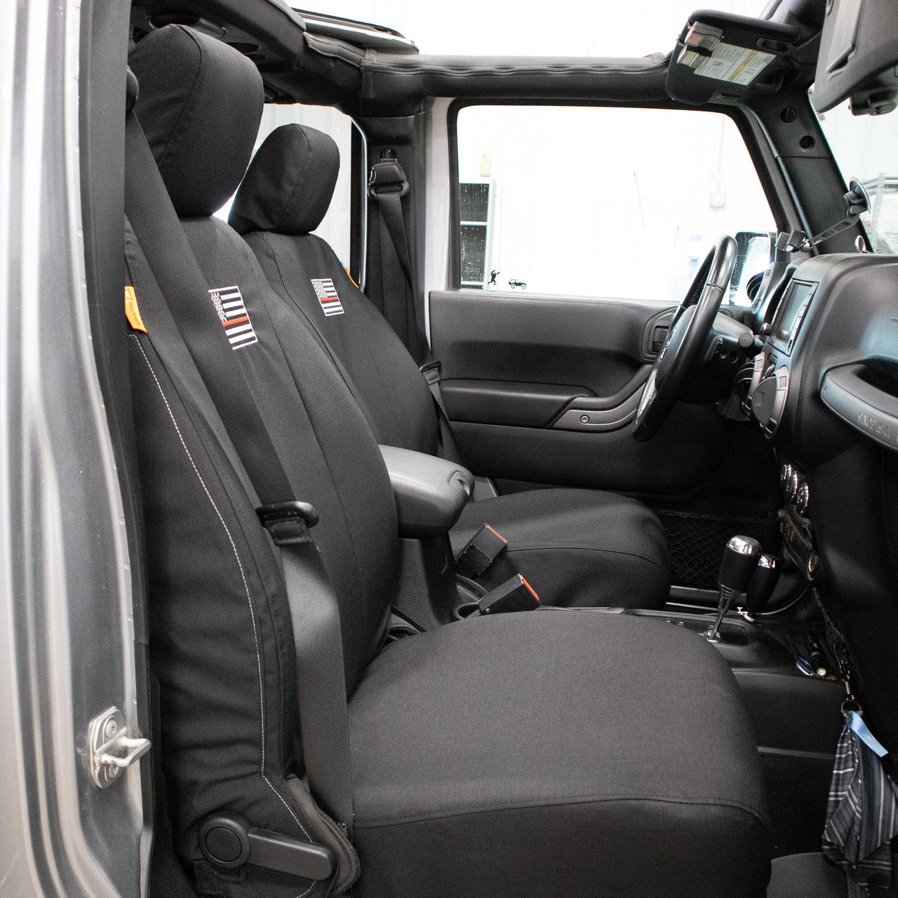 American Flag Grey Seat Covers Jeep Wrangler 1987-2006 – 4pc Poly-Cotton Padded