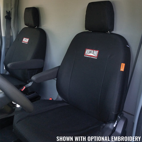 Ford Transit with black TigerTough seat covers.