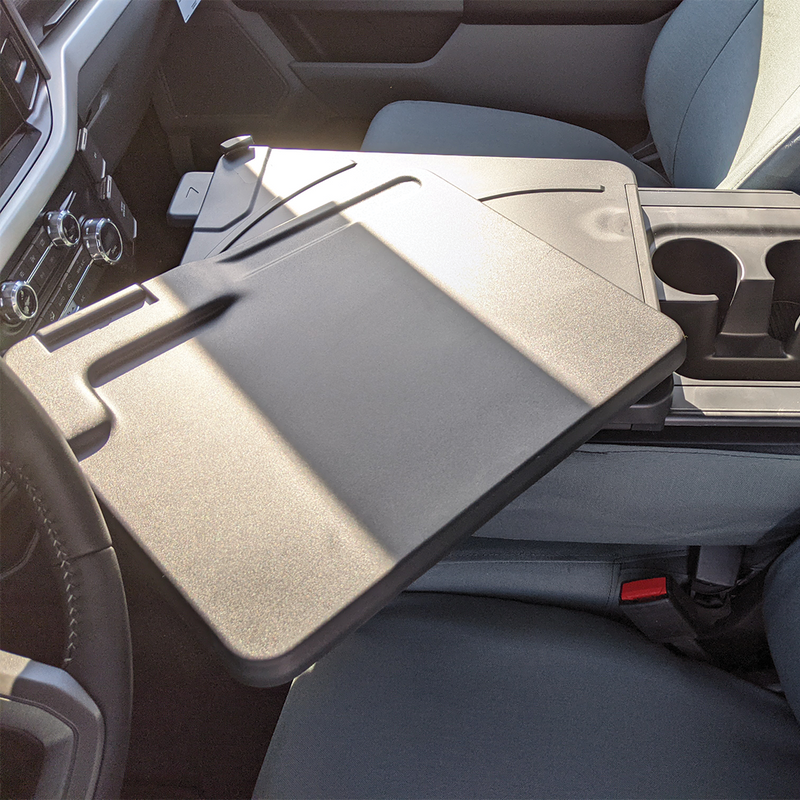 2021 Ford F150 with gray TigerTough seat covers, work surface center console